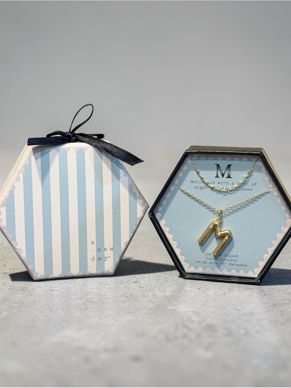 A New Day Gold Tone Initial “M” Pendant Necklace 14k Gold Dipped Layered Chain